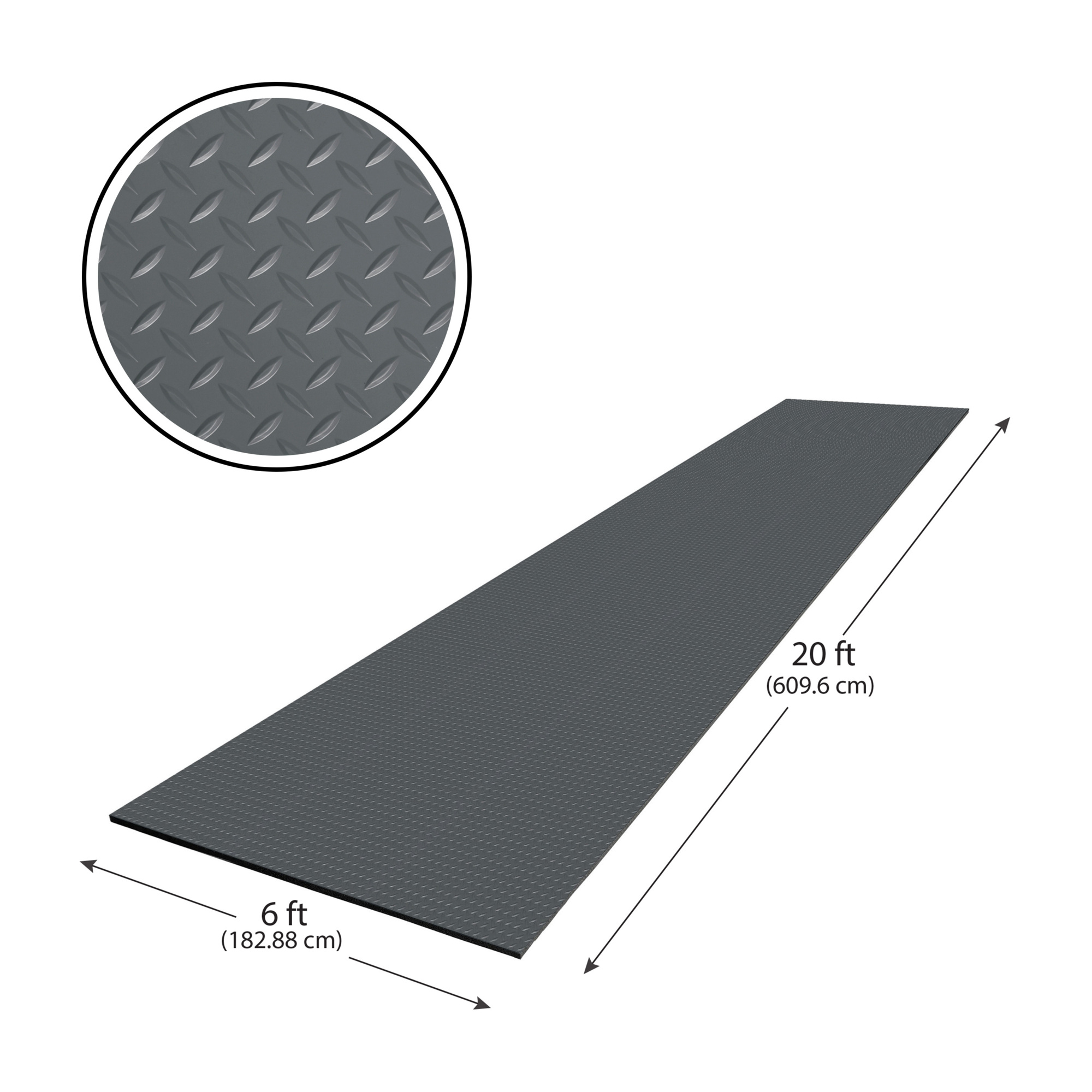G-Floor Cushioned  Diamond Tread 6' x 20' - Slate Grey - Durable, Easy to Clean - AF58DT620SG